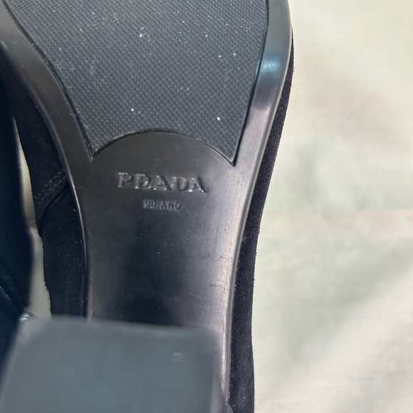 Prada Calzature Donna Black Suede Chunky Heel Ankle Boots Size 37 – Authentic - Picture 6 of 8